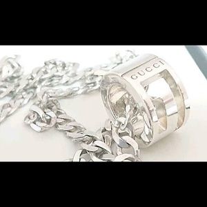 GUCCI Interlocking G Logo 925 Silver Necklace